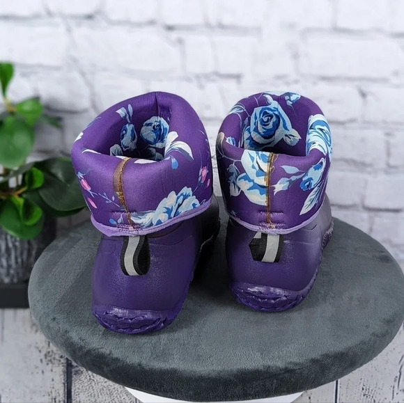 Wet weather rubber boots, rain, gardening, neoprene roll down purple floral 10 - Picture 13 of 15